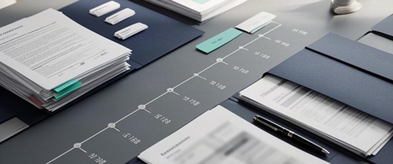 Organised dispute case file with indexed papers and a timeline on a solicitor's meeting table